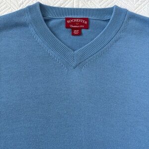 Rochester Men’s Big & Tall 100% Supima Cotton V-Neck Sweater Light Blue Size 2XT
